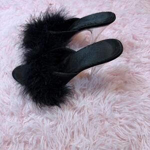 Black feather heels with clear heel #glamour #party #heels